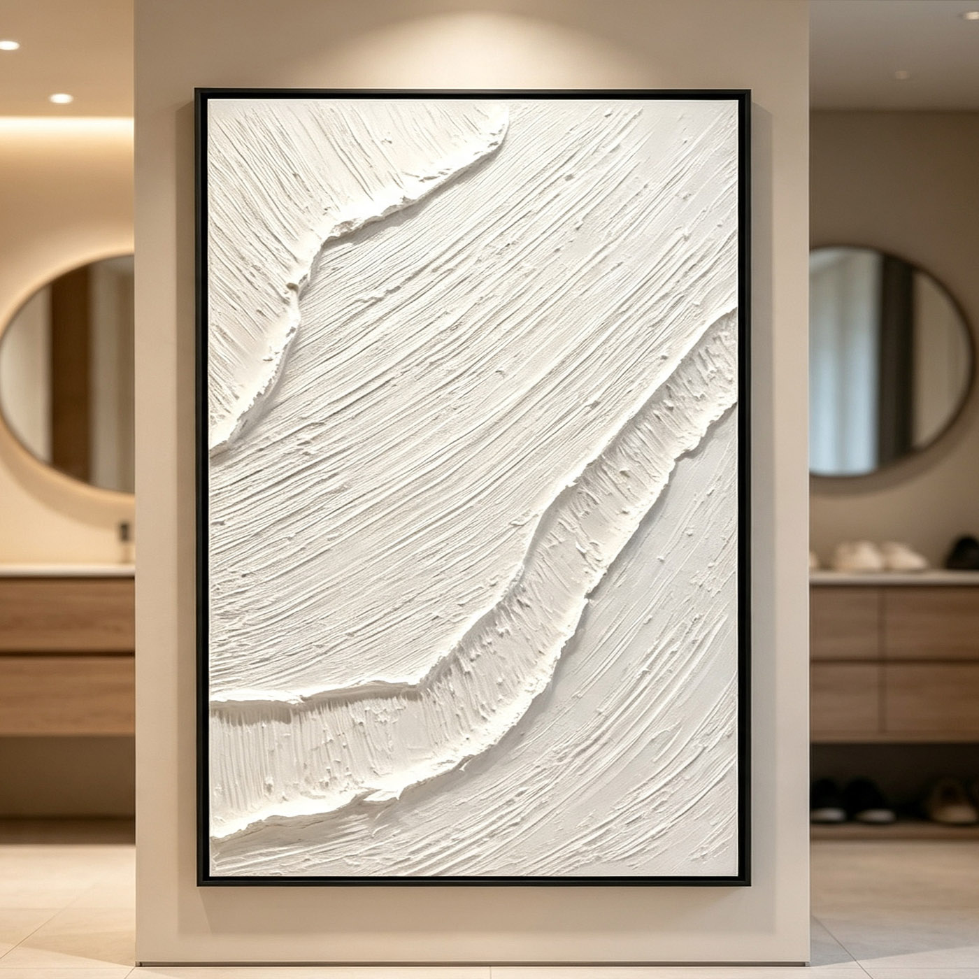 Home Decor White - Ręcznie malowany biały obraz olejny 3D