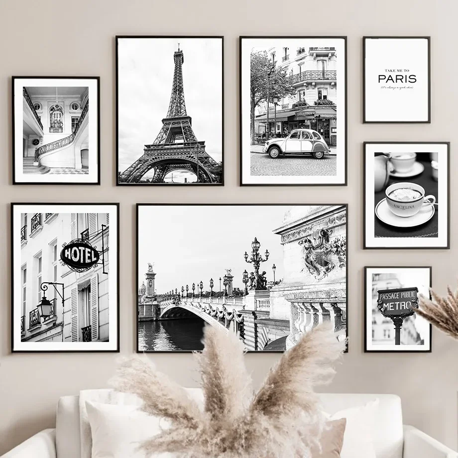 Home Decor Store - Czarno-biały Paryż Ręcznik Kawiarnia Sklep Vintage