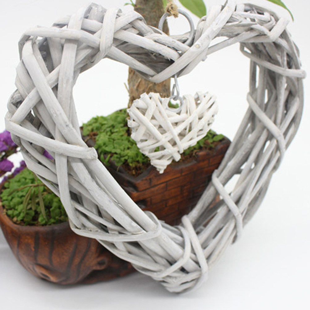Home Decor Rattan - Beżowa rustykalna dekoracja w kształcie serca