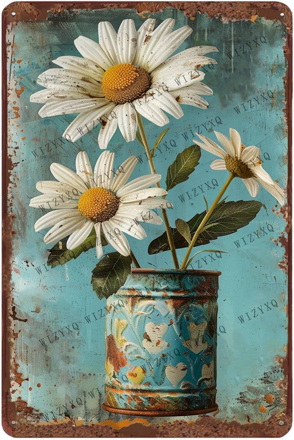 Home Decor White - Metalowe Tabliczki Biała Stokrotka Kwiat Vintage