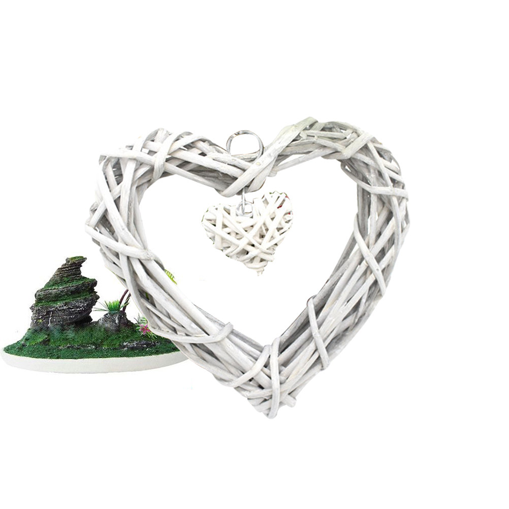 Home Decor Rattan - Rustykalne zawieszki w kształcie serca, beżowa
